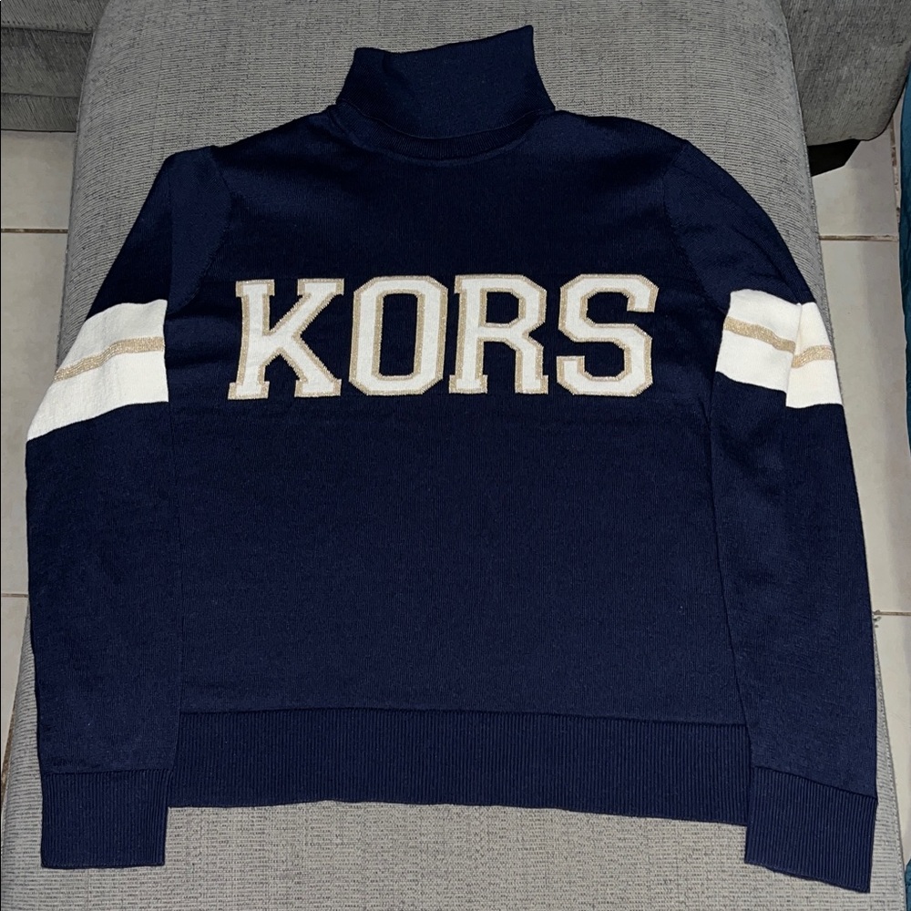 Michael Kors Navy Turtleneck Sweater with Shimmery Accents